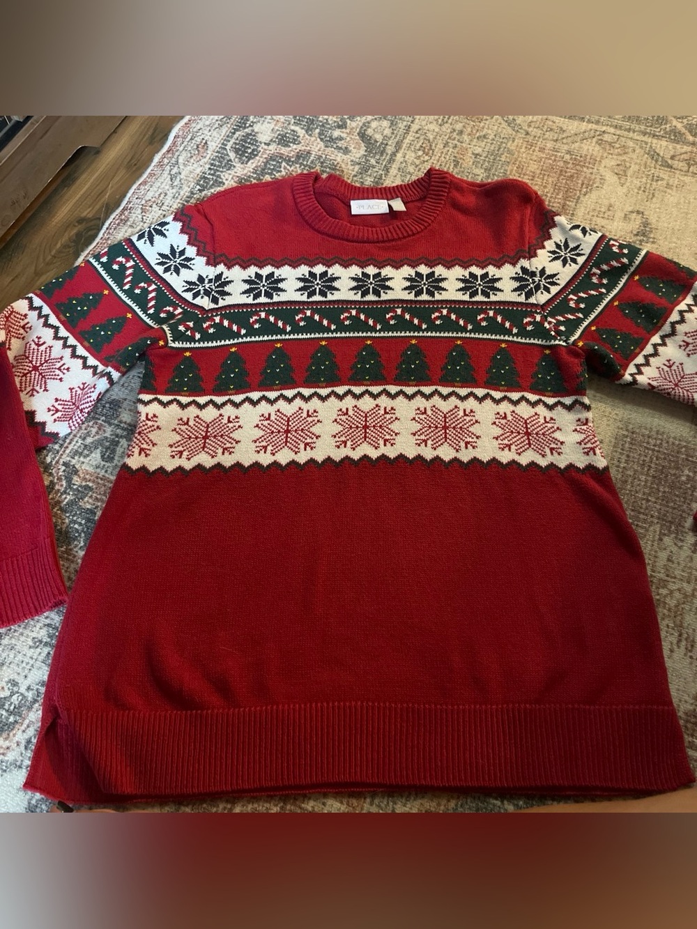 Place Adult Christmas Sweater with Candy Canes, Trees and snowflakes